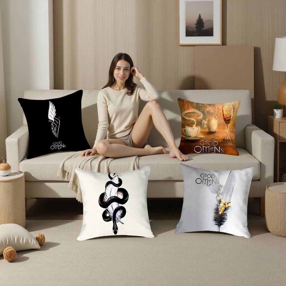 Tv G-Good Omens Pillow Case Sofa Living Room Bedroom Double-Sided Printing Square Cushion Nap Time Pillow Case
