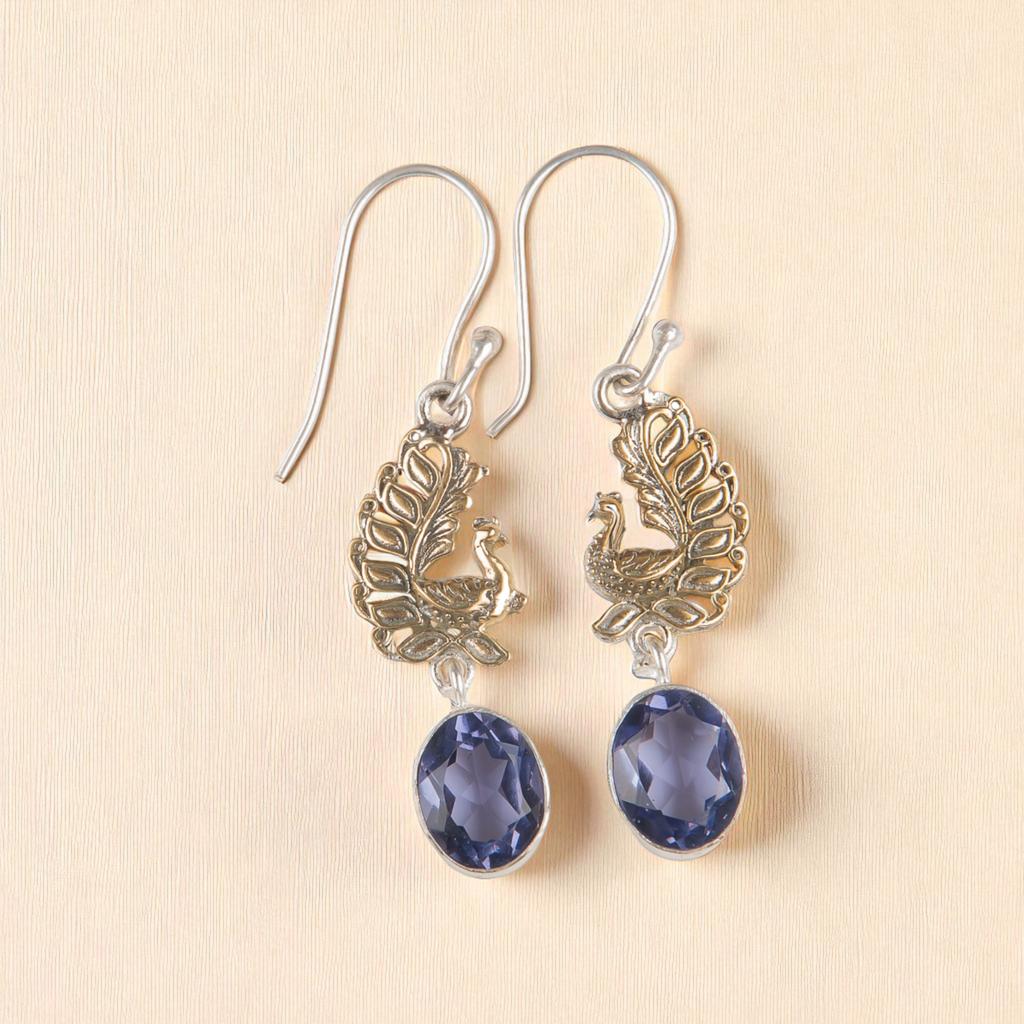 Iolite Gemstone 925 Sterling Silver Jewelry Handmade Drop/Dangle Earrings 1.8" EE-88-7