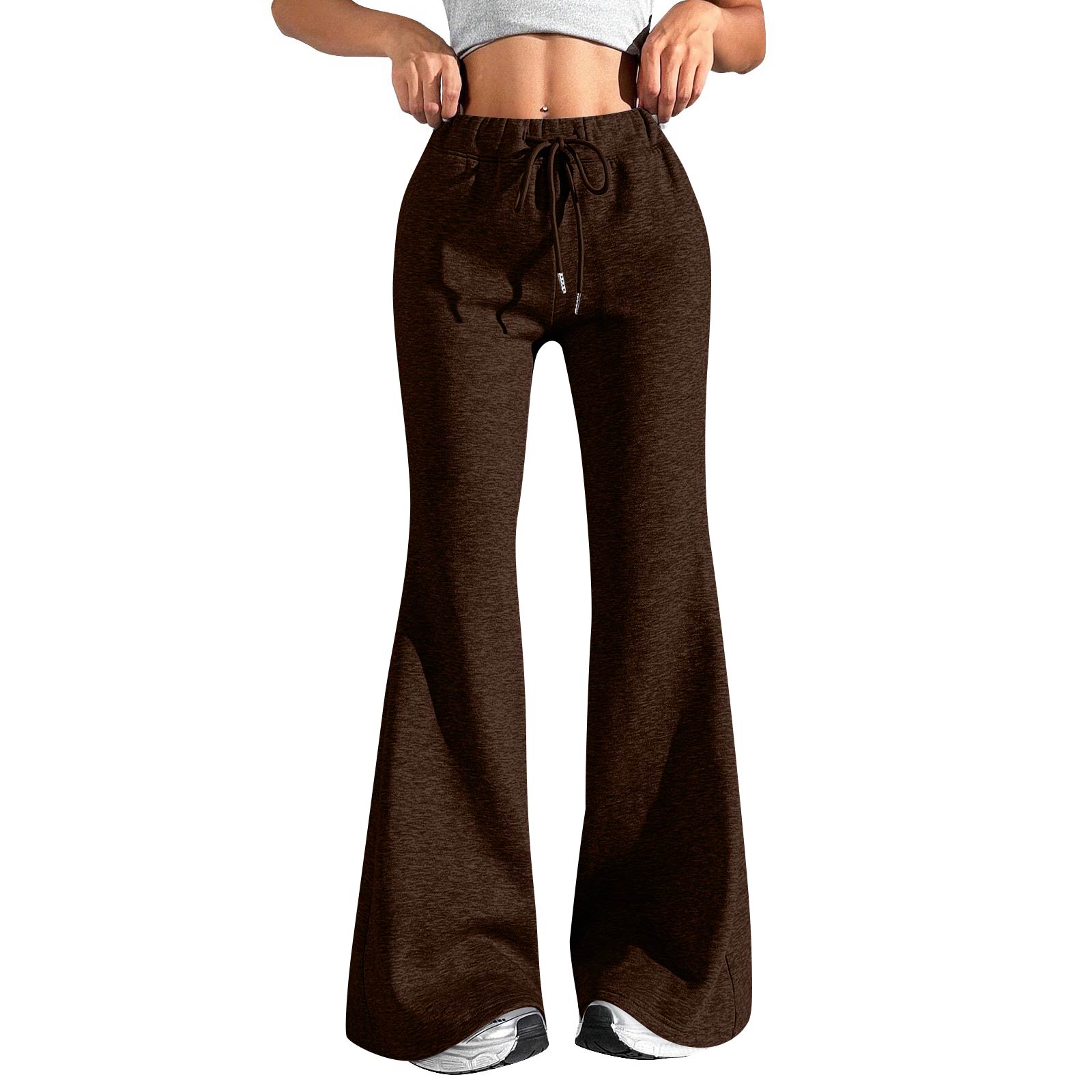 

Ladies Fashion Loose Draw String Waist Solid Color Cargo Pants Leisure Flares S