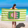 Sardine Can Beach Towel Retro Green Striped Fish Print Quick Dry Microfiber Sandproof French Vintage Gift