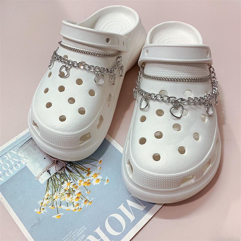New fit hole shoes DIY decoration fashionable versatile heart-shaped silver chain set accessories shoe buckle