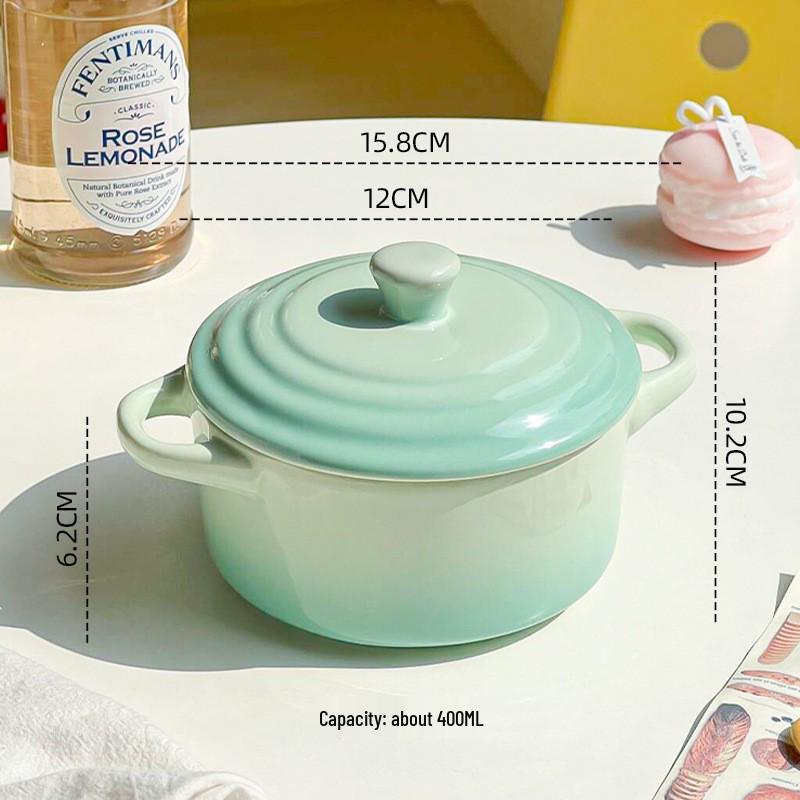 Gradient Ceramic Underglaze Stew Pot with Lid - Double Ear Bowl for Soup, Stews, or Steamed Eggs