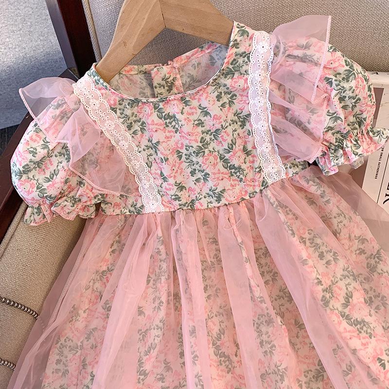 Girls Floral Princess Dress Summer Puff Sleeve Party Gown Sweet Children Clothing Elegant Toddler Girl Dresses For Wedding