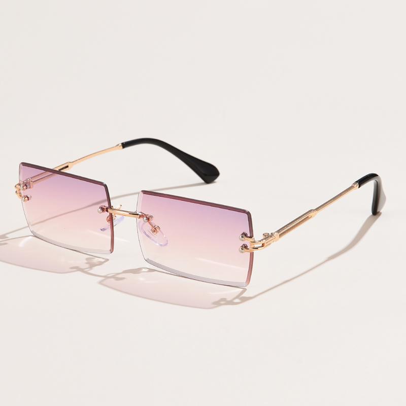 

Fashion Rimless Rectangle Sunglasses Women Men Alloy Trendy Brand Small Square Sun Glasses Gradient Black Lens Shades UV400 show as picture
