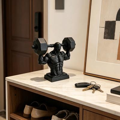 Figurina Uomo Muscoloso Stampata in 3D, Modello Nero Opaco Realistico a Forma di Muscolo per Sollevamento Pesi con Base Stabile, Decorazione per Palestra per Uomini Regalo Fitness