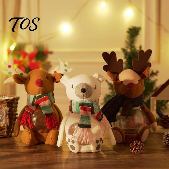 Decorative Treat Holder Christmas Candy Jar, 3D Plush Reindeer Bear Clear Container Seasonal Gift Packaging with Scarf, Holiday Snack Storage Box for