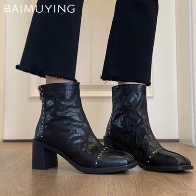 Zimní kožené robustní dámské kotníkové boty Designová móda Elegantní boty na středním podpatku Trendové designové gotické lodičky Botas De Mujer