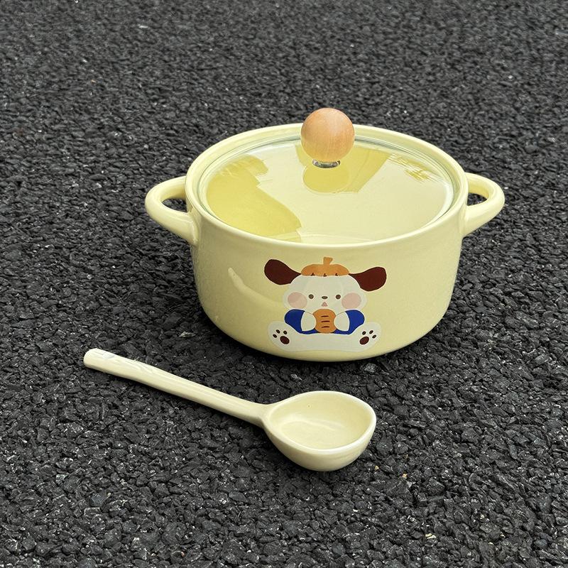 Ins style Korean Pacha Hund Keramik Instant Nudelschüssel mit Deckel für männliche und weibliche Studentenwohnheime Instant Nudeln Schneckenpulver Spezialschüssel