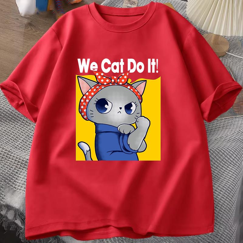 We Cat Dot It Printed Women Men Summer Short Sleeve Cat Tee Shirts Round Neck Casual Summer Unisex Tops