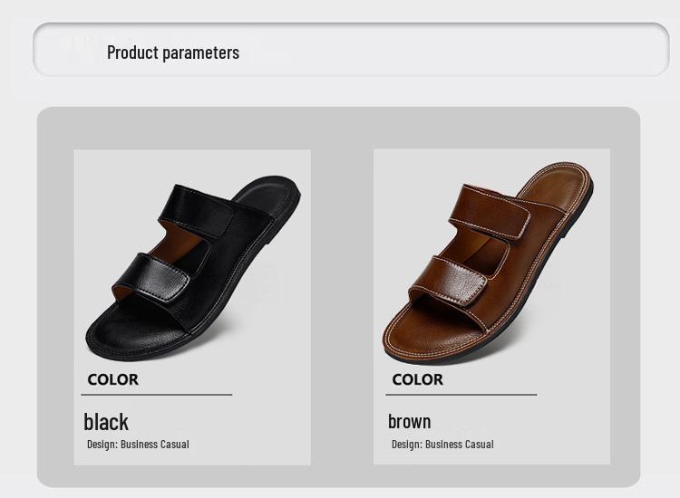 Men's Large Size High-End Leather Beach Sandals - Soft Sole Single Strap Summer Slippers (Sizes 46-47)
