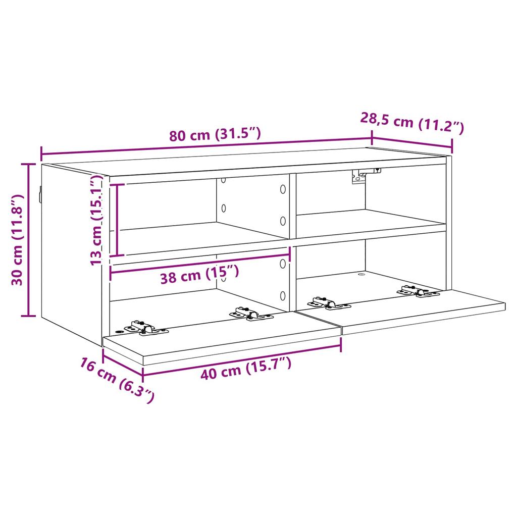 TV Wall Cabinet Black Oak Look 80 X 30 X 30 Cm