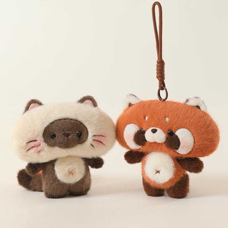 13Cm Kawaii Animals Plush Pendant Stuffed Squirrel Red Panda Raccoon Cute Key Ring With Loop Decor For Bag Gift