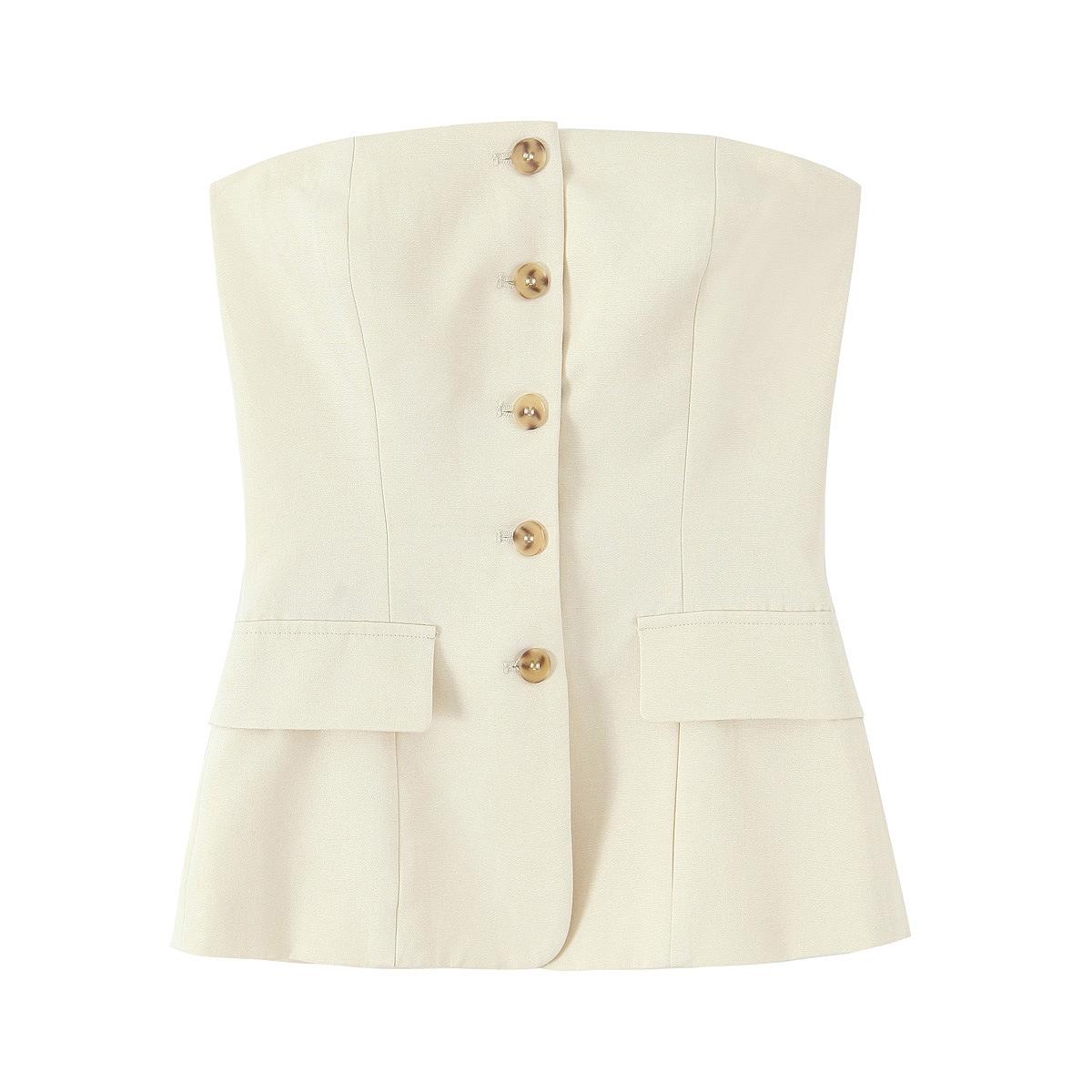

European & American Style Summer Vest Top with Button & Pleated Long Pants XS