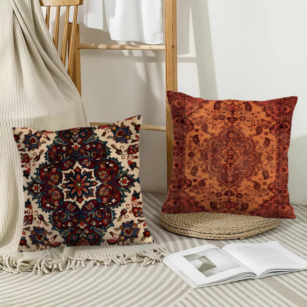 Persian Rug Pattern Cushion Cover Soft Plush Fabric Double-Sided Printed Sofa Cushion Cover For All Seasons Home Decor Gift