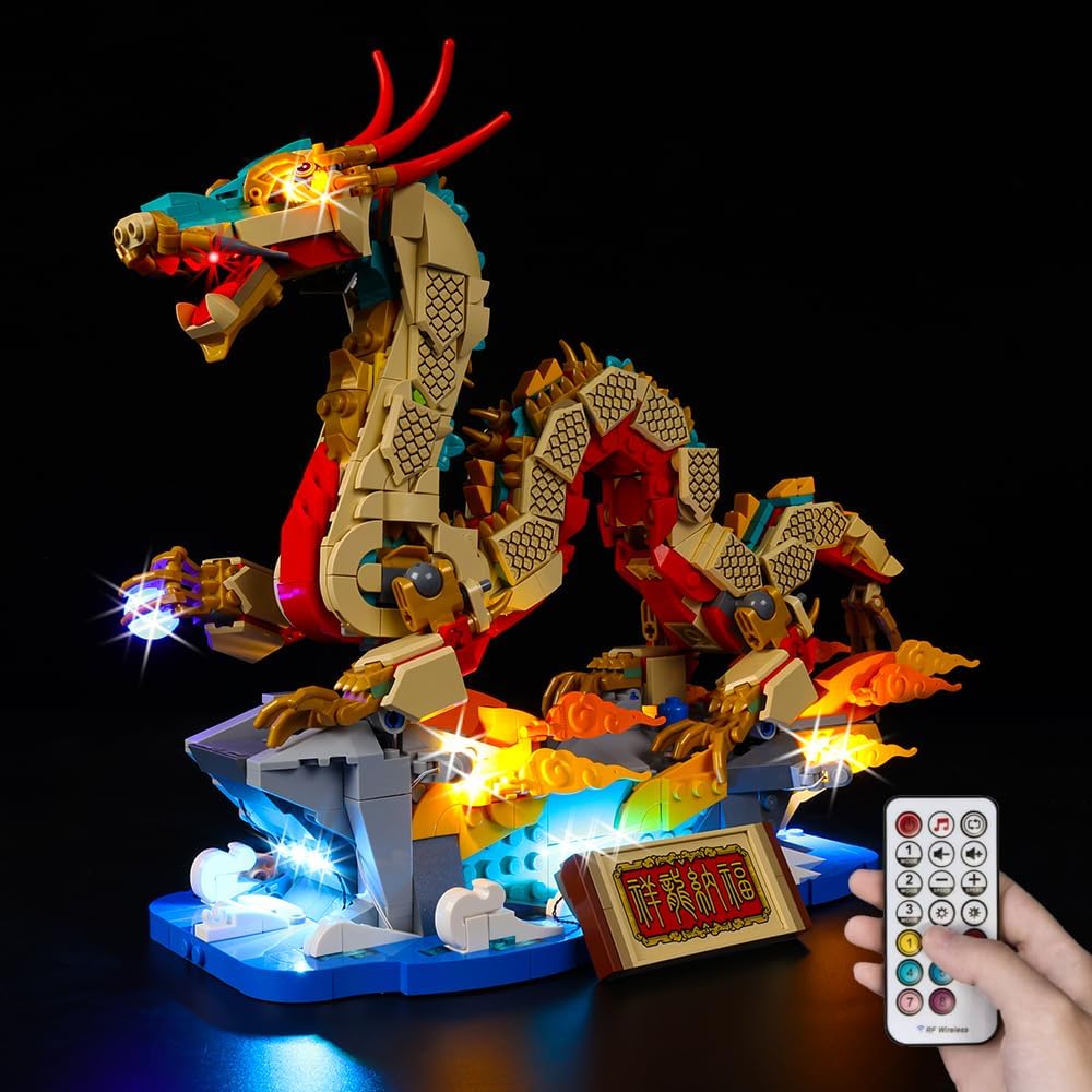 Kyglaring Led Light Set for Lego Spring Festival Auspicious Dragon 2024 Building Blocks, Chinese New Year Dragon Lighting Kit Compatible with Lego
