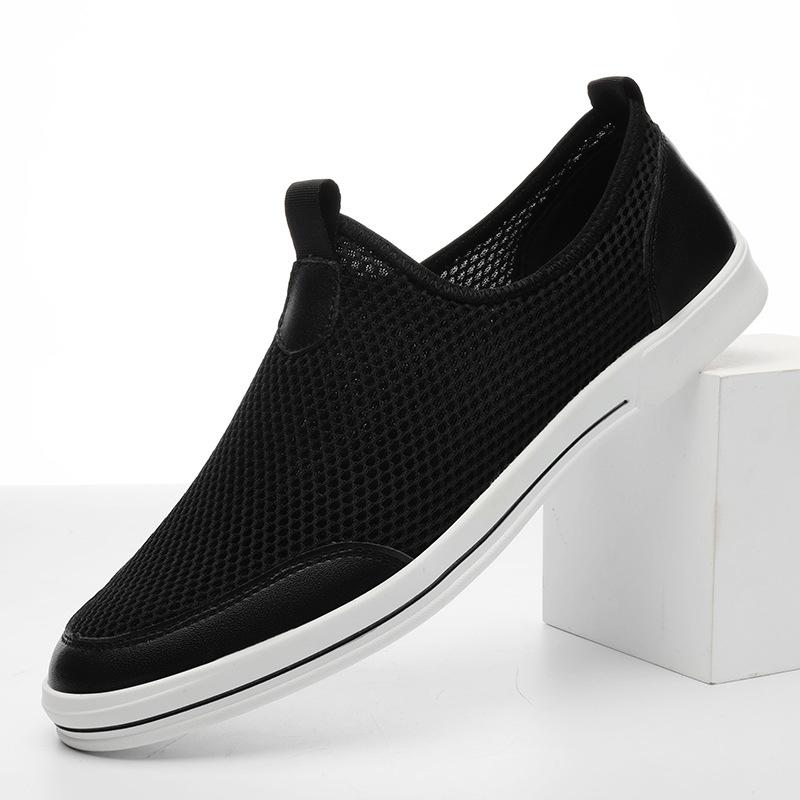 Spring and summer flat heel strap hollowed out 3D mesh round head black sports viscose shoes lightweight low-top casual