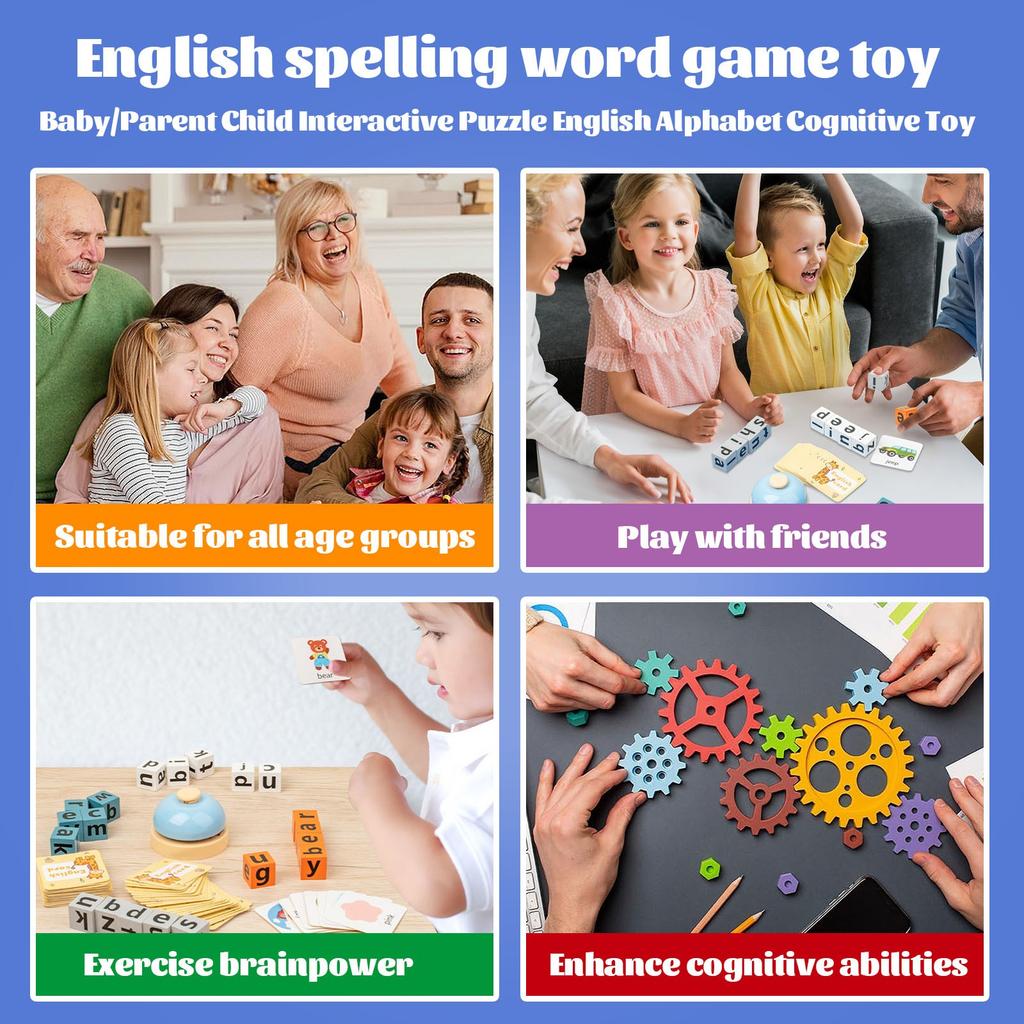 Word Spelling Game Educational Letter Recognition Toy for Children with Alphabet Blocks and English Vocabulary Cards for Early Learning