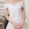 French Light Wedding Dress Simple Satin Door Yarn Mori Travel Photography Bride Wedding Engagement Dress One-word Shoulder Light Wedding Dress