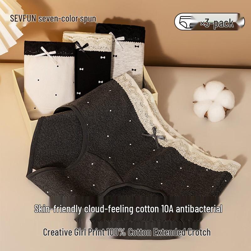 Women s Mid-Waist Cotton Lace Briefs 3-Pack L