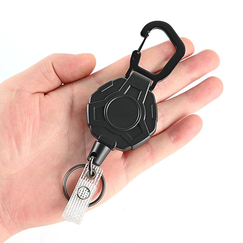 1Pc Retractable Easy-To-Pull Buckle Badge Reel Carabiner Key Chain Anti-Theft Anti-Lost Key Chain With Steel Cord