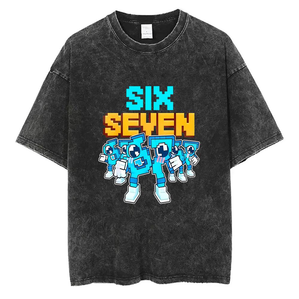 Funny Italian Brainrot Vintage Washed Tshirt Six Seven Number Tshirt Men Women Casual Oversized Streetwear Male Casual Tees