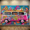 1 psychedelischer Hippie-Van Wandstoff - Lebendiges und farbenfrohes Wirbel-, Blumen- und Friedenssymbol-Musterdesign, Polyester