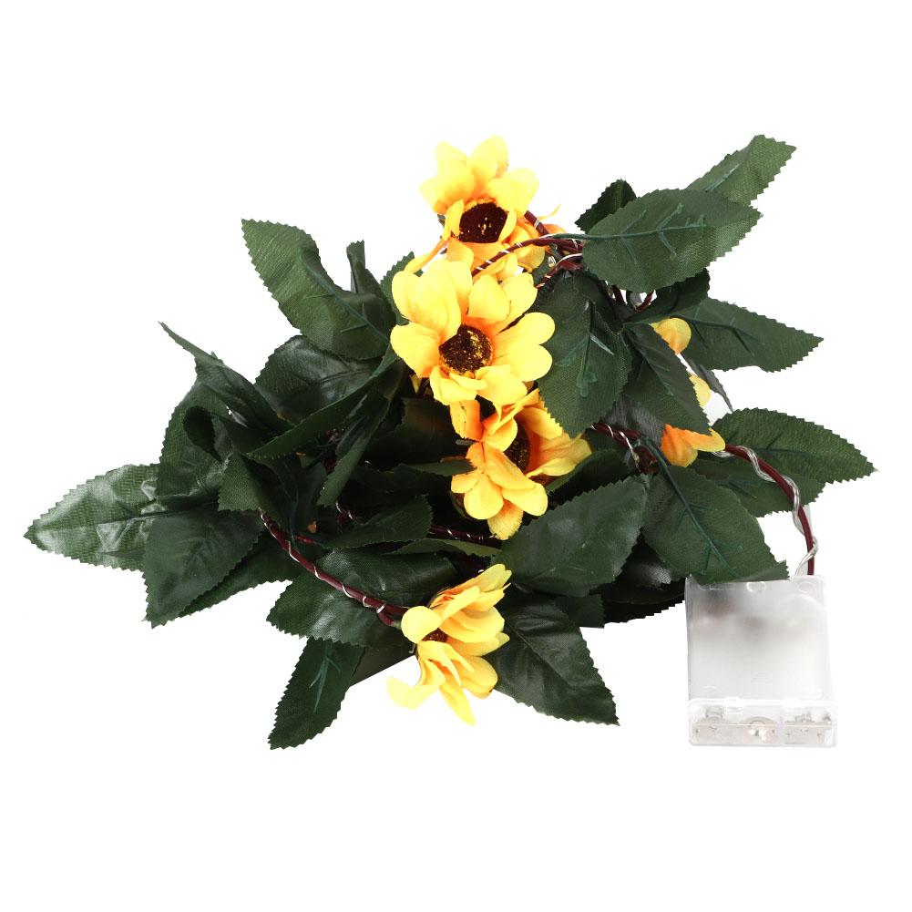 2M 30LED Plastic Simulation Sunflower Green Leaf Light String Home Decoration Lamp for Garden Wedding