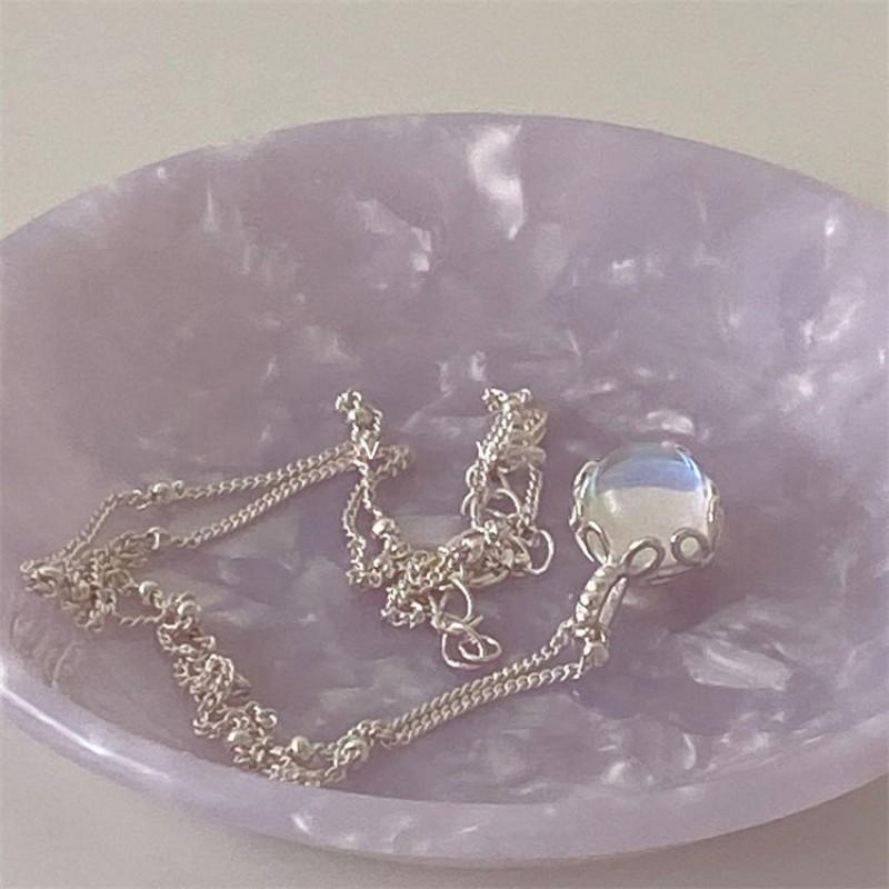 Moonstone Pendant Necklace Women Sterling Geometric Oval Design Delicate Chain Jewelry Gift