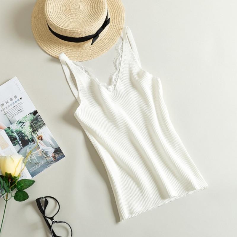 New Women's Crocheted Lace Splicing V-neck Halter Vest Knitted Short Slim-fit Jacket