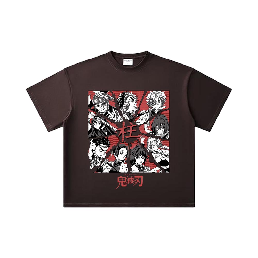 260 GSM Double Yarn 32 Count 100% Cotton Demon Slayer V81 Hashiras Print Unisex Heavy Cotton T Shirt