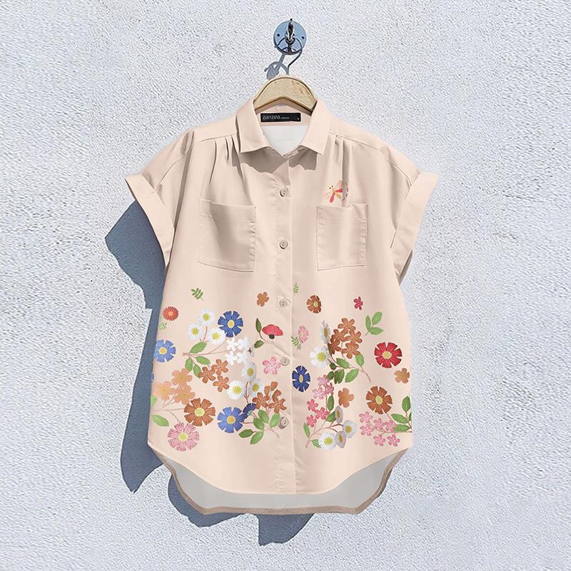 ZANZEA Women Casual Turn Down Collar Summer Short Sleeve Floral Blouse