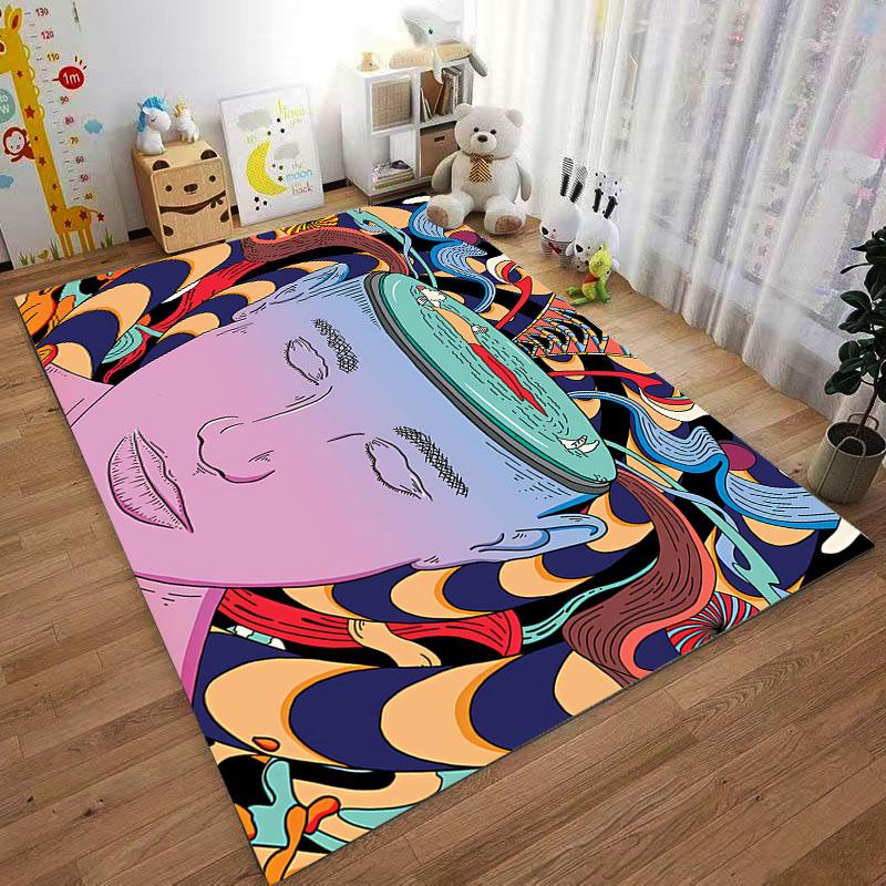 Colorful Surreal Face Art suitable as a non-slip mat for the living room or bedroom sofa