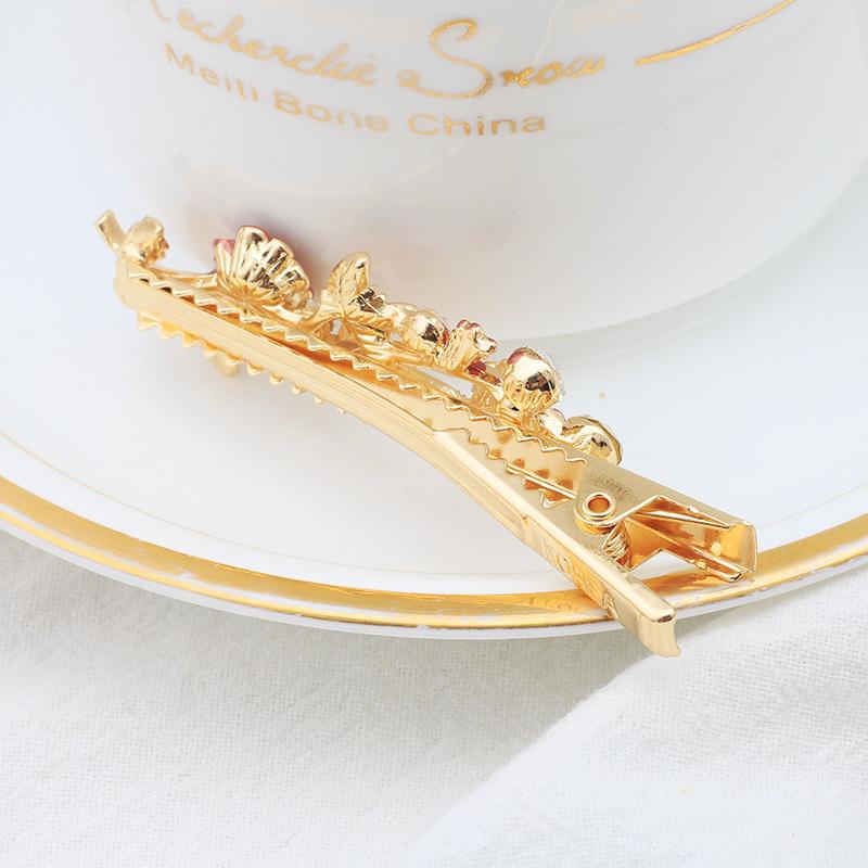 Alloy Hairpin Female Side Painted Paint Edge Clip Female Retro Style Flower Bangs Clip Rhinestone Duck Bill Clip