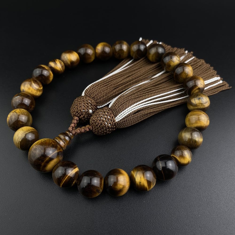 WONDERFUL LOTUS Prayer Beads for Men Ebony Black Onyx Tiger Eye Stone 22 Beads Prayer Beads Pure Silk 2 Colored Bunches Comes with a Bead Bag Informal