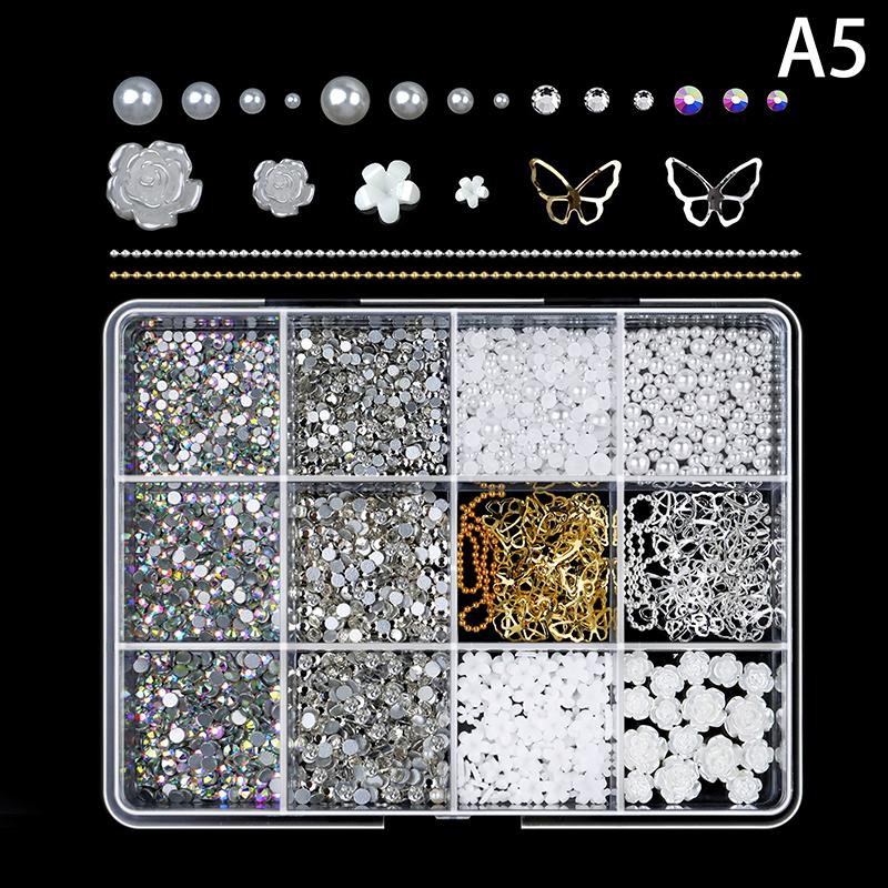 12 Grid Nail Resin Bowknot Bear Nails Art Charms Bowknots Heart Flower Kawaii Diy Decor Lollipop 3D Manicure  Tools