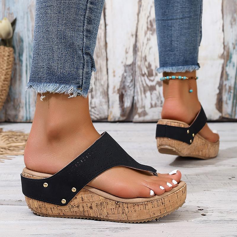 Zehensteg-Keilabsatz-Sandalen für Damen 2025 Sommer Dicke Sohle Strand-Slipper Frau Übergröße Mode Plateau Sandalias Mujer