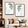 Abstract Line Girl Face Monstera Leaf Green Arched Nordic Posters And Prints Art Canvas Painting Wall Pictures Living Room Decor