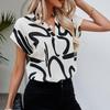 Women Summer Simple Style Blouses Shirts Lady Casual Short Batwing Sleeve V-Neck Printed Blouse Tops