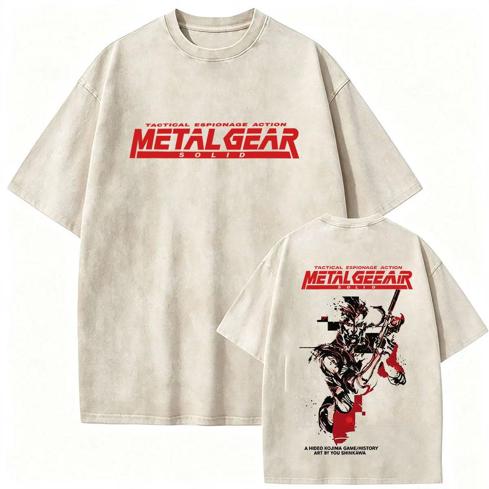Hot Game Metal Gear Solid 3 Snake Eater Vintage Washed T Shirt Unisexs Loose Player Fans Fashion Short Sleeve Tshirts Streetwear
