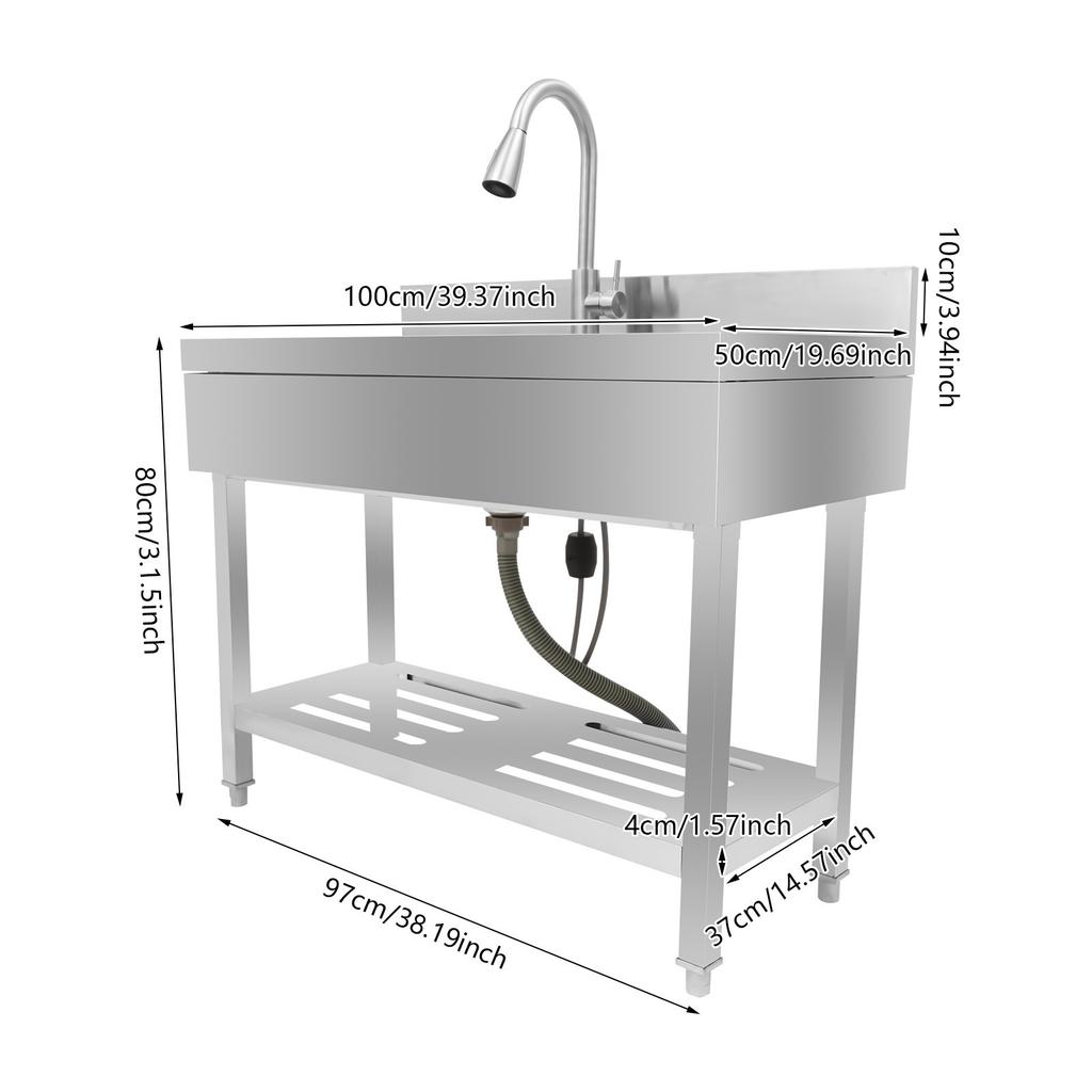 201 Stainless Steel Utility Sink Single Bowl 13Gal Capacity Anti-Splash Sound Absorbing with Faucet for Home Restaurant
