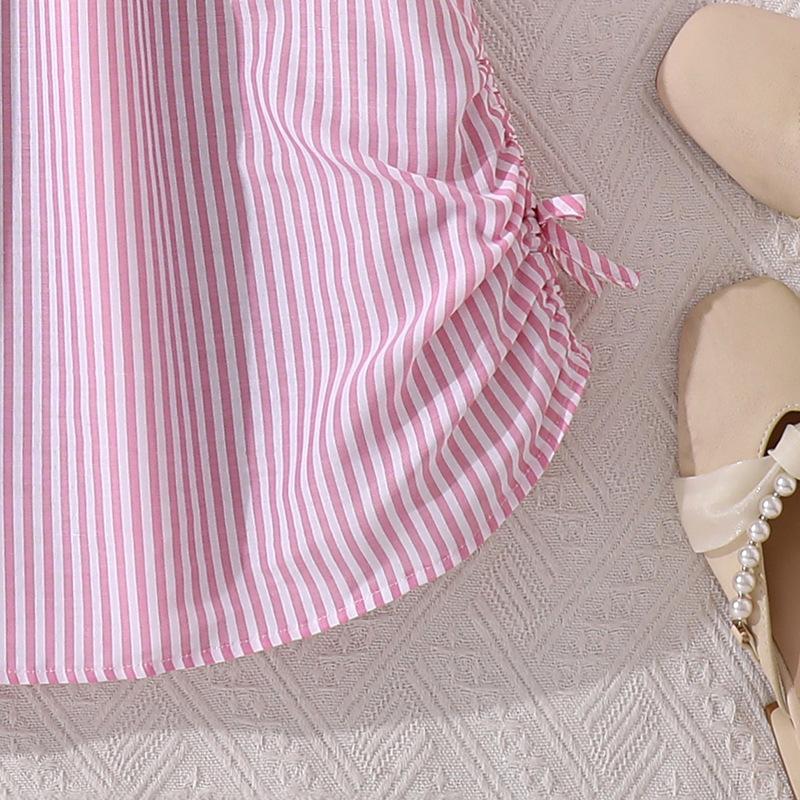 Mädchenkleid Kinderbekleidung Herbst Neu Lässig Lang Gestreift Langarm Taillenbetontes Hemdkleid