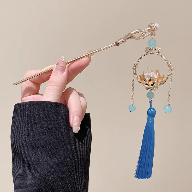 Elegant Retro Tassel Hairpin for Hanfu Updo - Women's Chinese Style Metal Hair Clip