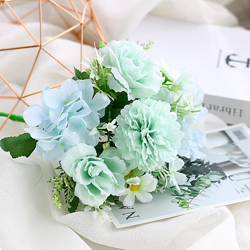 Single Stem Silk Rose Bouquet with Plastic Handle for Wedding Decoration