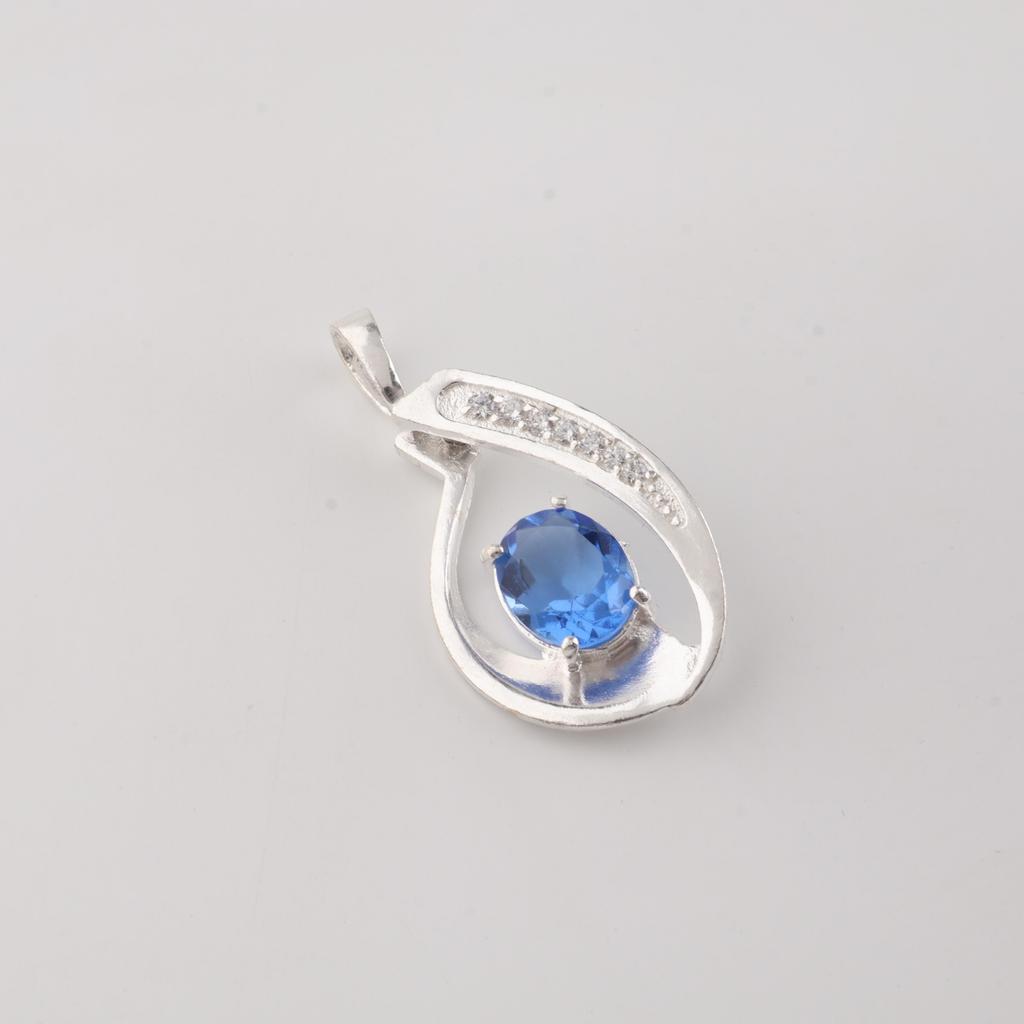 Tanzanite Gemstone 925 Sterling Silver Women Jewelry Designer Zircon Pendant 1.4" Gift For Mother CZP-16-2