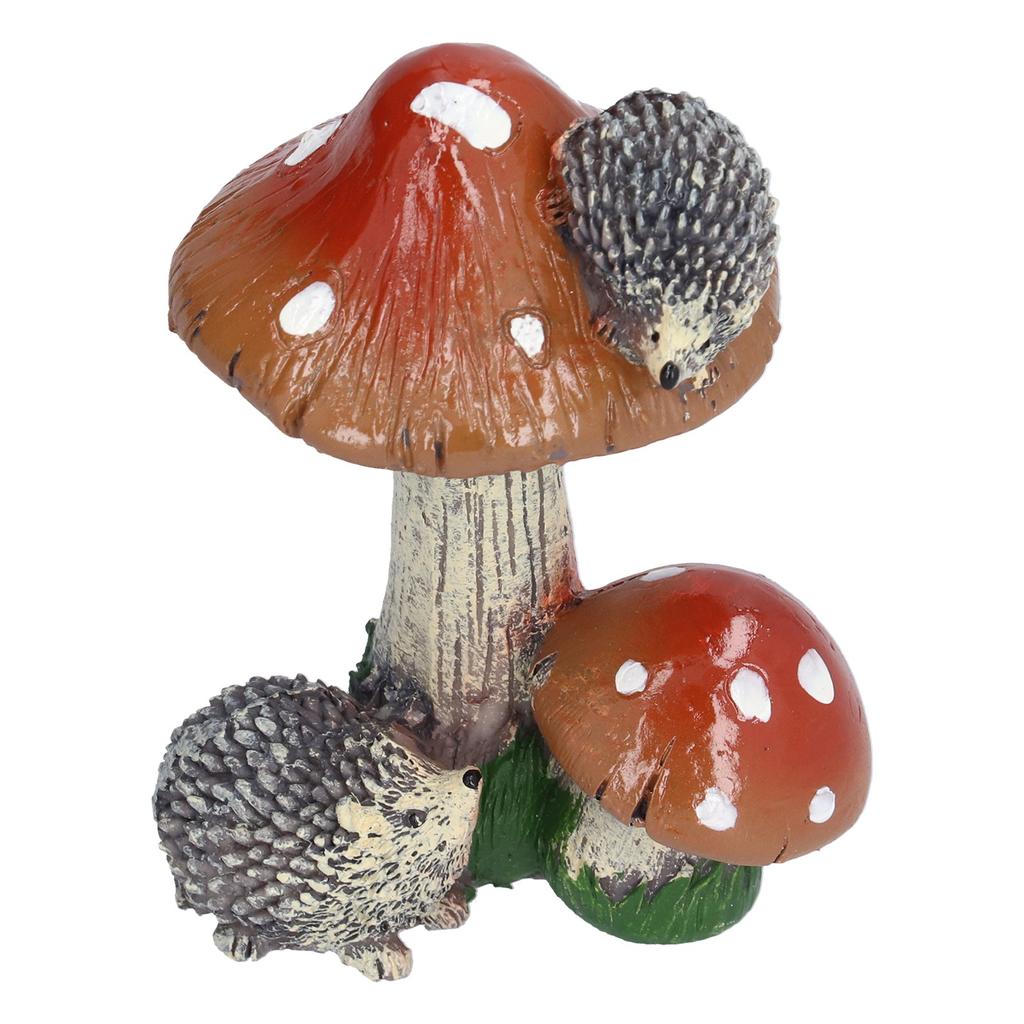 2Pcs Hedgehog Mushroom Ornament Miniature Animal Statue Bonsai Decoration for Garden IndoorBrown