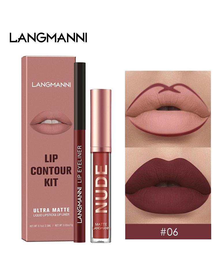 Langmanni Lipgloss Lipliner-Set 2 Sets nicht klebendes Cup-Matt-Lipgloss-Set