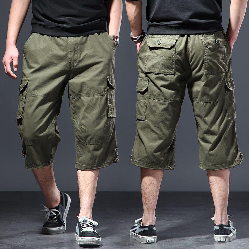

Mens Solid Color Multi-Pocket Cargo Capri Pants M зелёный