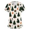 Women's Christmas Print V-Neck Short Sleeve Work Top with Pockets and Side Slits