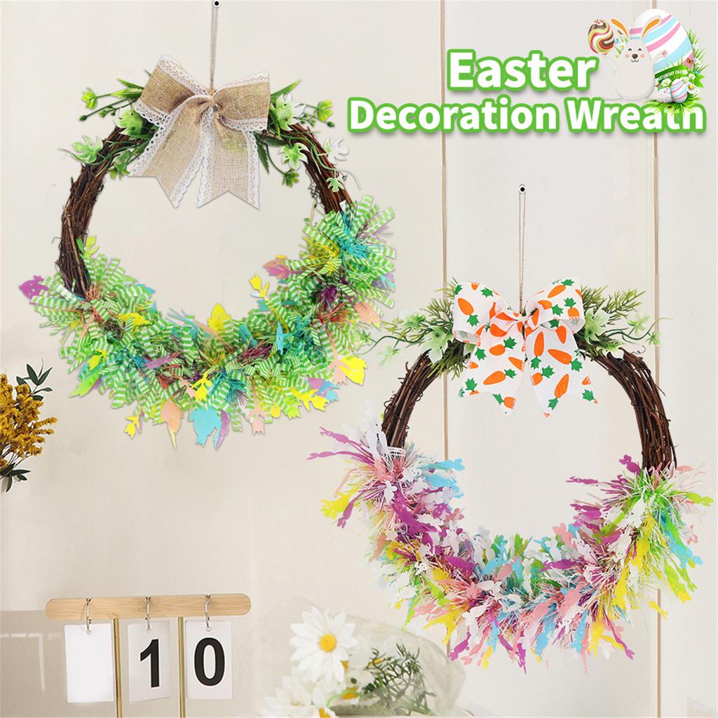 Vibranted Easter Door Hanging Wreath Featuring Colorful Strips Bow Ties Elements for Festive Decoration
