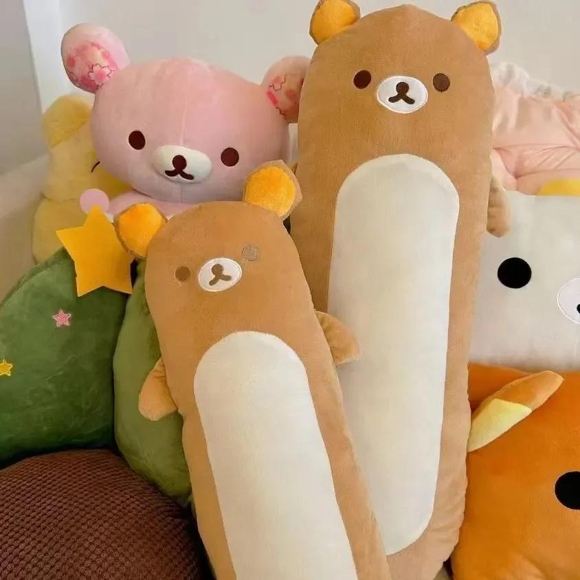 Rilakkuma Long Body Hugging Pillow - Soft Fluffy Cylindrical Brown Bear Bolster Plush Cushion For Bedroom Sofa Decor Gift